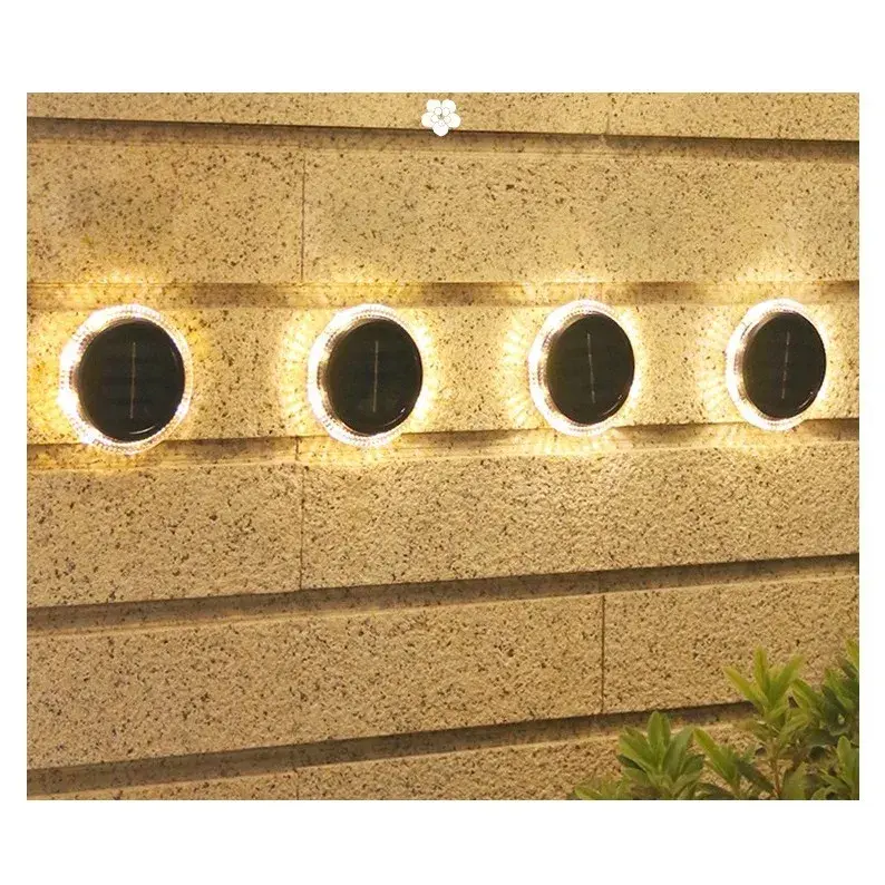 Lampa solara LED Set 4 Bucati, Tip Spot pentru Gradina, 8 LED-uri, ABS si Policarbonat, Baterie 1.2V, 600mah, 12 x 13.5 cm, Lumina Alba Cald, Negru/Auriu (8)