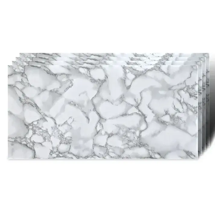 Set 10 Placi Tapet, 60 x 30 cm, Grosime 1.5 mm, din PVC, Model Imitatie de Marmura, Suprafata acoperita 1.8 mp, Gri (3)