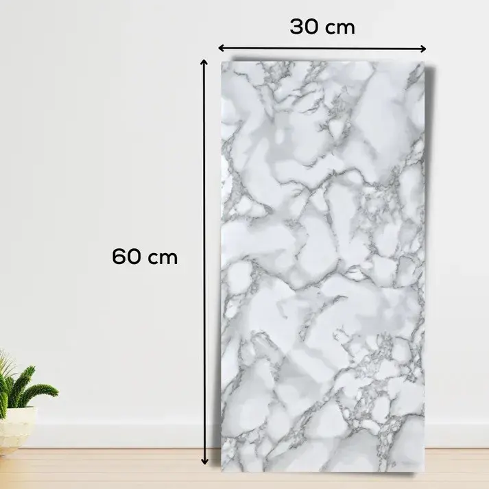 Set 10 Placi Tapet, 60 x 30 cm, Grosime 1.5 mm, din PVC, Model Imitatie de Marmura, Suprafata acoperita 1.8 mp, Gri (5)
