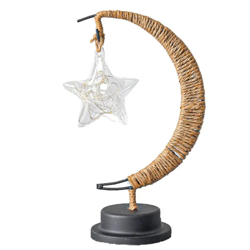 Lampa veghe, semi-luna cu stea din sticla, led, 28x15 cm, alb cald