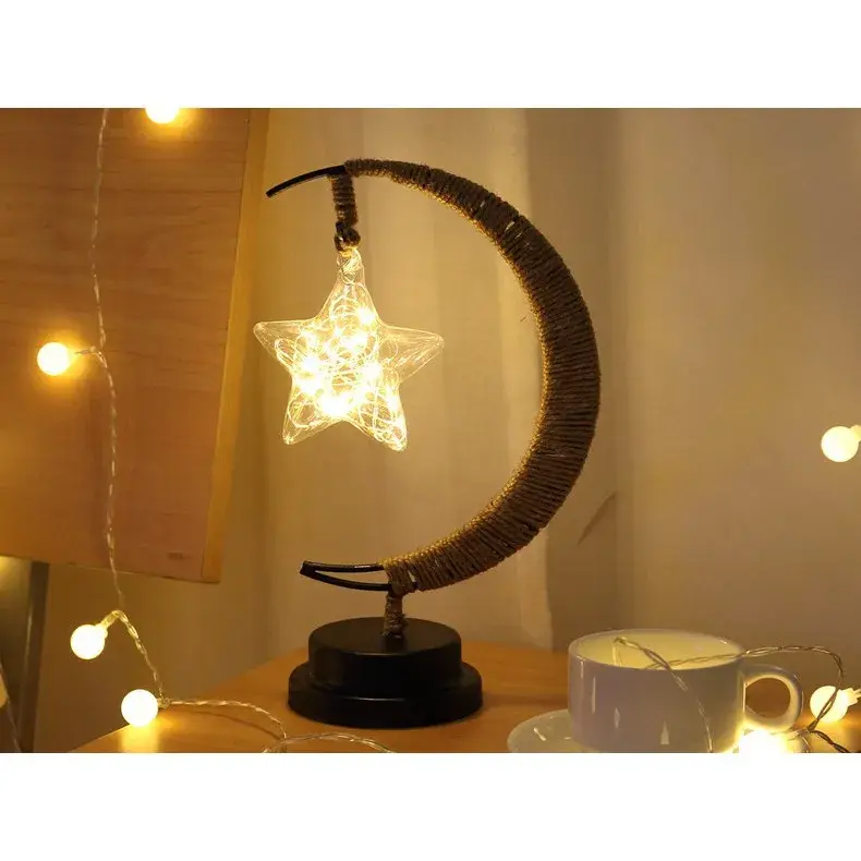 Lampa veghe, semi-luna cu stea din sticla, led, 28x15 cm, alb cald (3)