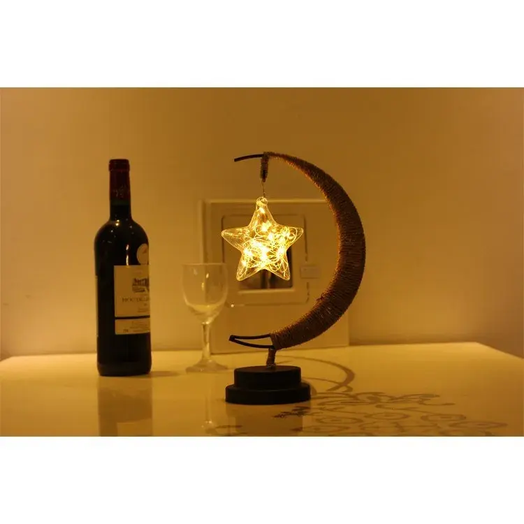 Lampa veghe, semi-luna cu stea din sticla, led, 28x15 cm, alb cald (4)