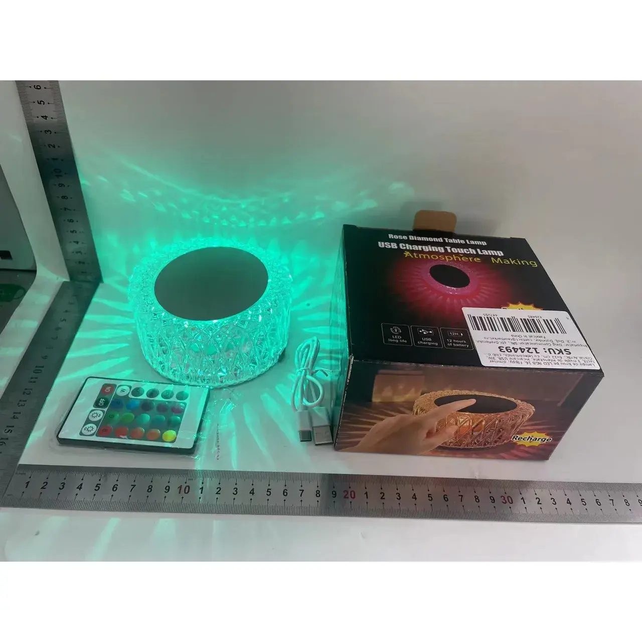 Lampa LED RGB 16, 3 Nivele de Intensitate, Incarcare USB, 3W, Cristal Acrilic, 6x12 cm, Telecomanda, Transparent (8)