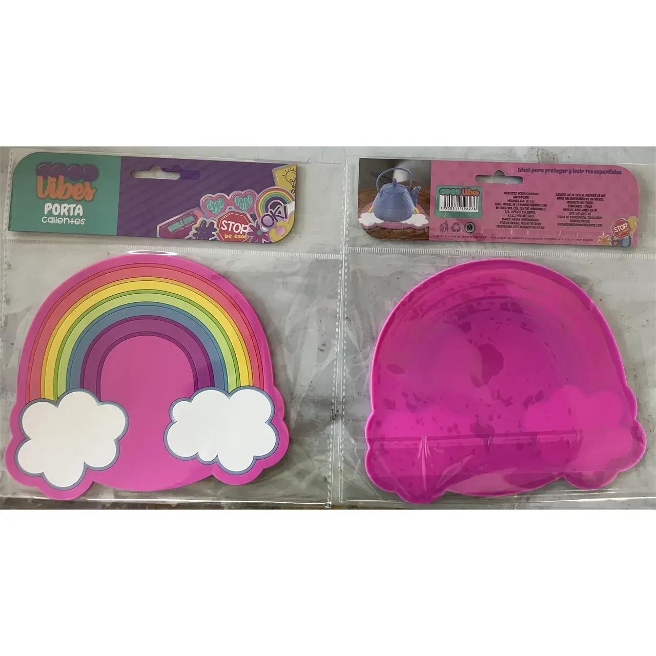 Suport pentru Pahar, Model Curcubeu, din PVC, 18.5 x 18.5 cm, Rezistent la Caldura, Multicolor (2)