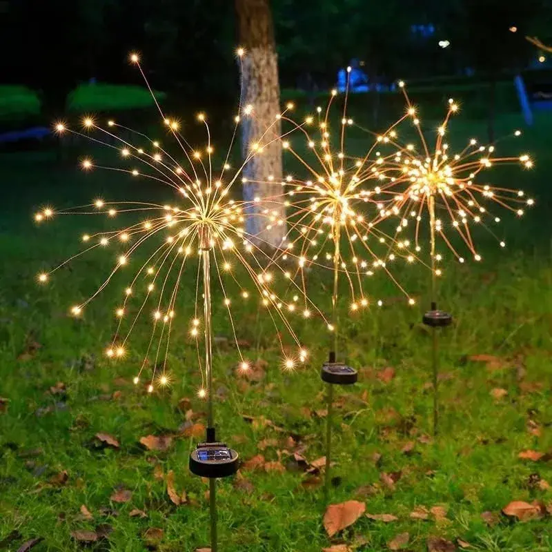 Lampa Solara, Decor Gradina, Model Fireworks/Artificii, din Sarma de Cupru, 120 LED-uri, 55W, 90 cm, Alb Cald (4)