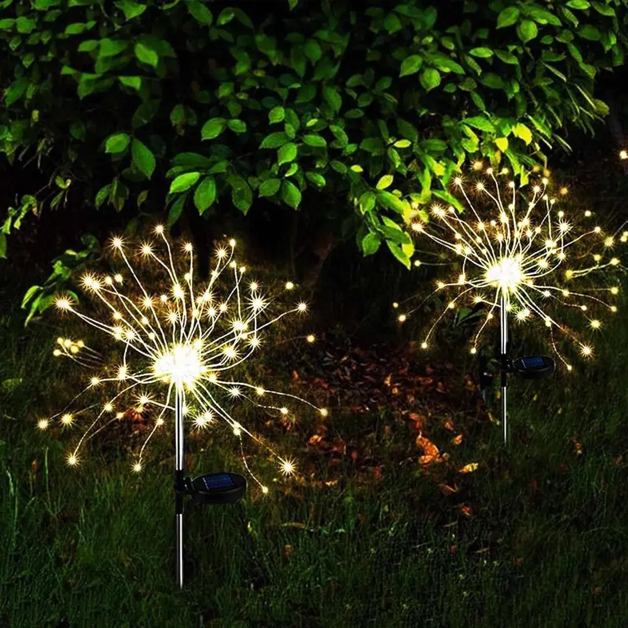 Lampa Solara, Decor Gradina, Model Fireworks/Artificii, din Sarma de Cupru, 120 LED-uri, 55W, 90 cm, Alb Cald (7)