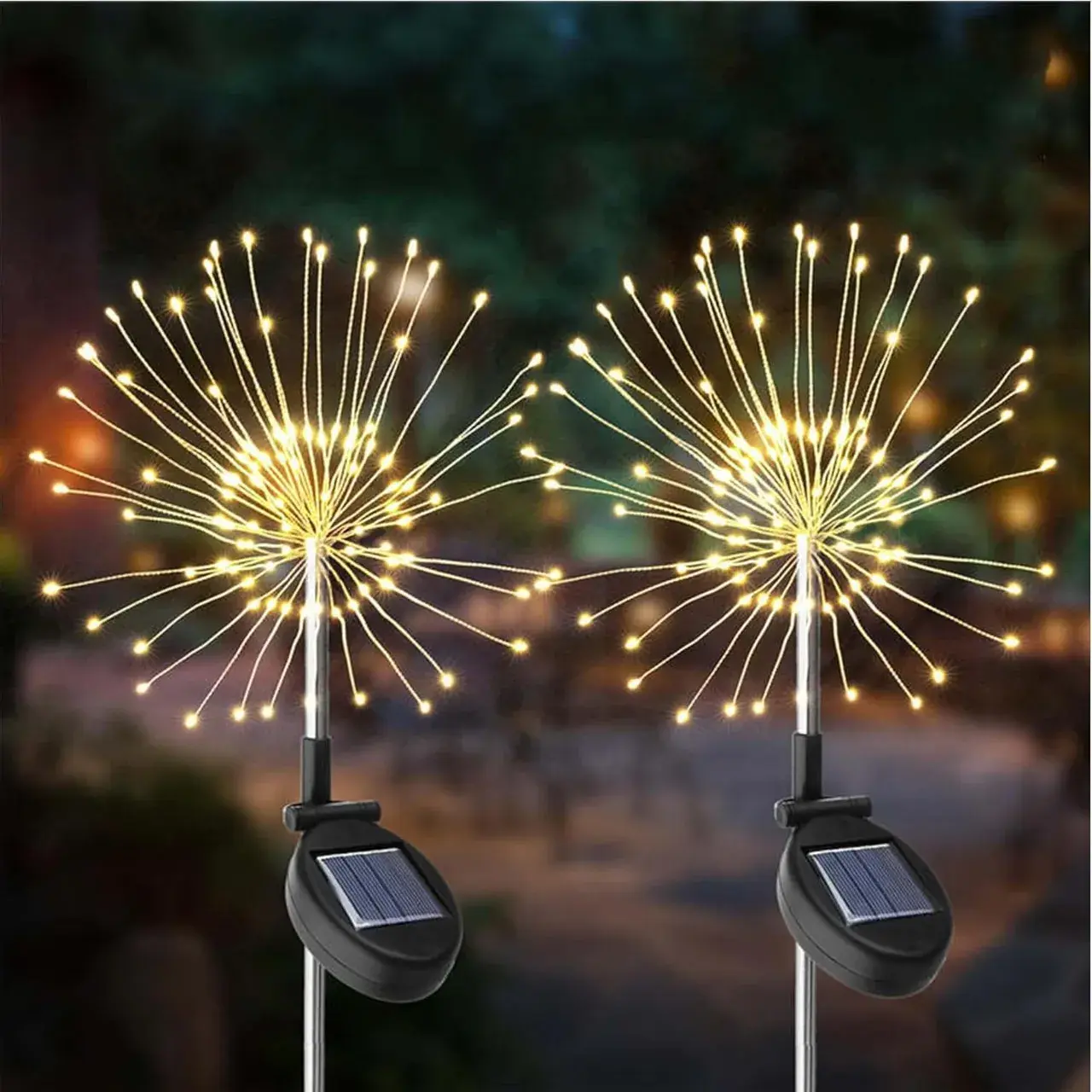 Lampa Solara, Decor Gradina, Model Fireworks/Artificii, din Sarma de Cupru, 120 LED-uri, 55W, 90 cm, Alb Cald (8)