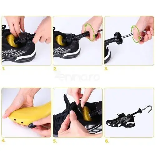 Set 2 Sanuri/Calapoade Reglabilile, pentru Alungit si Largit Pantofi, Geanta si Incaltator Incluse, Universale, Unisex, din ABS Premium, Arc, Marime 30 - 36, Galben (3)