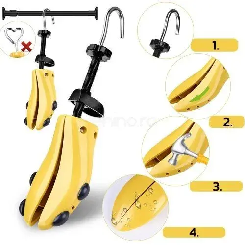 Set 2 Sanuri/Calapoade Reglabilile, pentru Alungit si Largit Pantofi, Geanta si Incaltator Incluse, Universale, Unisex, din ABS Premium, Arc, Marime 30 - 36, Galben (7)