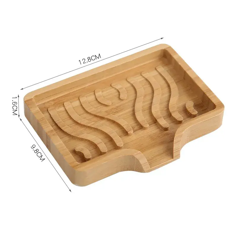 Savonieră din Lemn, cu Sistem de Scurgere a Apei, Design Ventilat pentru Uscare Rapidă, Suport pentru Săpun Solid, 12.8 x 9.8 x 1.6 cm, Natur (3)