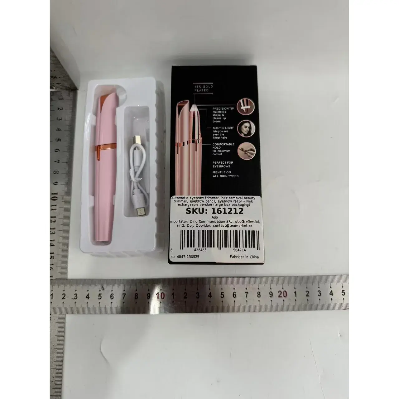 Trimmer Facial pentru Sprâncene și Păr Facial, Reîncărcabil USB, Design Compact, ABS, 1.5 x 13 cm, Roz (6)