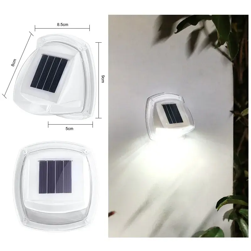 Lampa Solara LED pentru Gradina, Set 2 Bucati, Tip Aplica pe Perete, 8.5 x 9 cm, 2V, ABS, 600mAh, Rezistent la apa, 8 LED-uri Alb Rece, Alb (5)