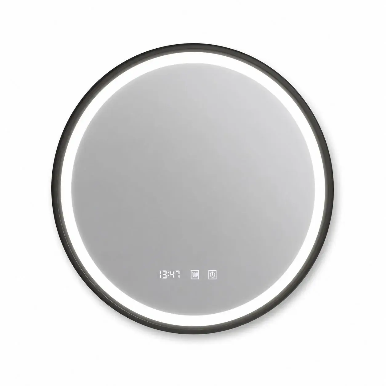 Oglinda LED Touch NOVARA Sistem Dezaburire, Ceas si Temperatura 60 cm Rama Negru Brushed (3)