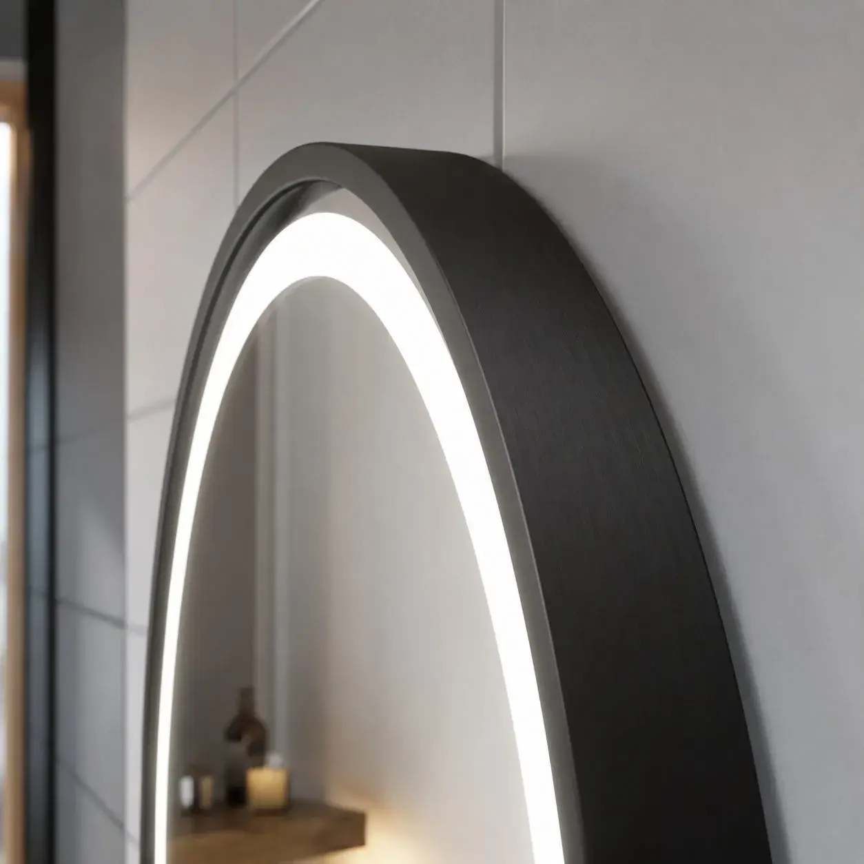 Oglinda LED Touch NOVARA Sistem Dezaburire, Ceas si Temperatura 60 cm Rama Negru Brushed (6)