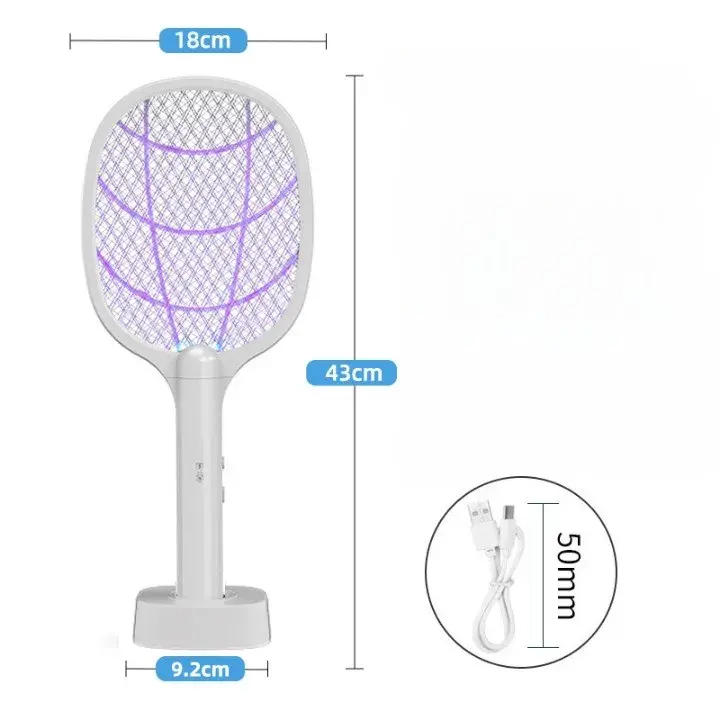 Lampa Electrica Impotriva Tantarilor, 43 x 18 x 9.2 cm, Reincarcabila cu Cablu USB Inclus, Plasa din Aluminum Alb (3)