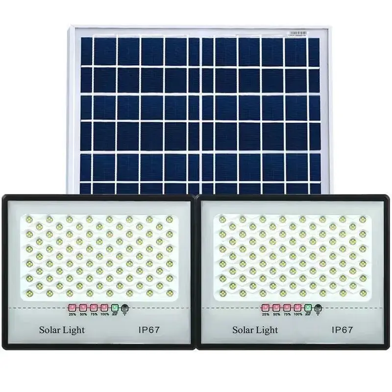 Set 2 proiectoare LED cu Panou Solar, Senzor de miscare, Telecomanda, Waterproof, 322*2 LED-uri incorporate, 200W, 30*24 cm, IP67, Design Modern, Negru