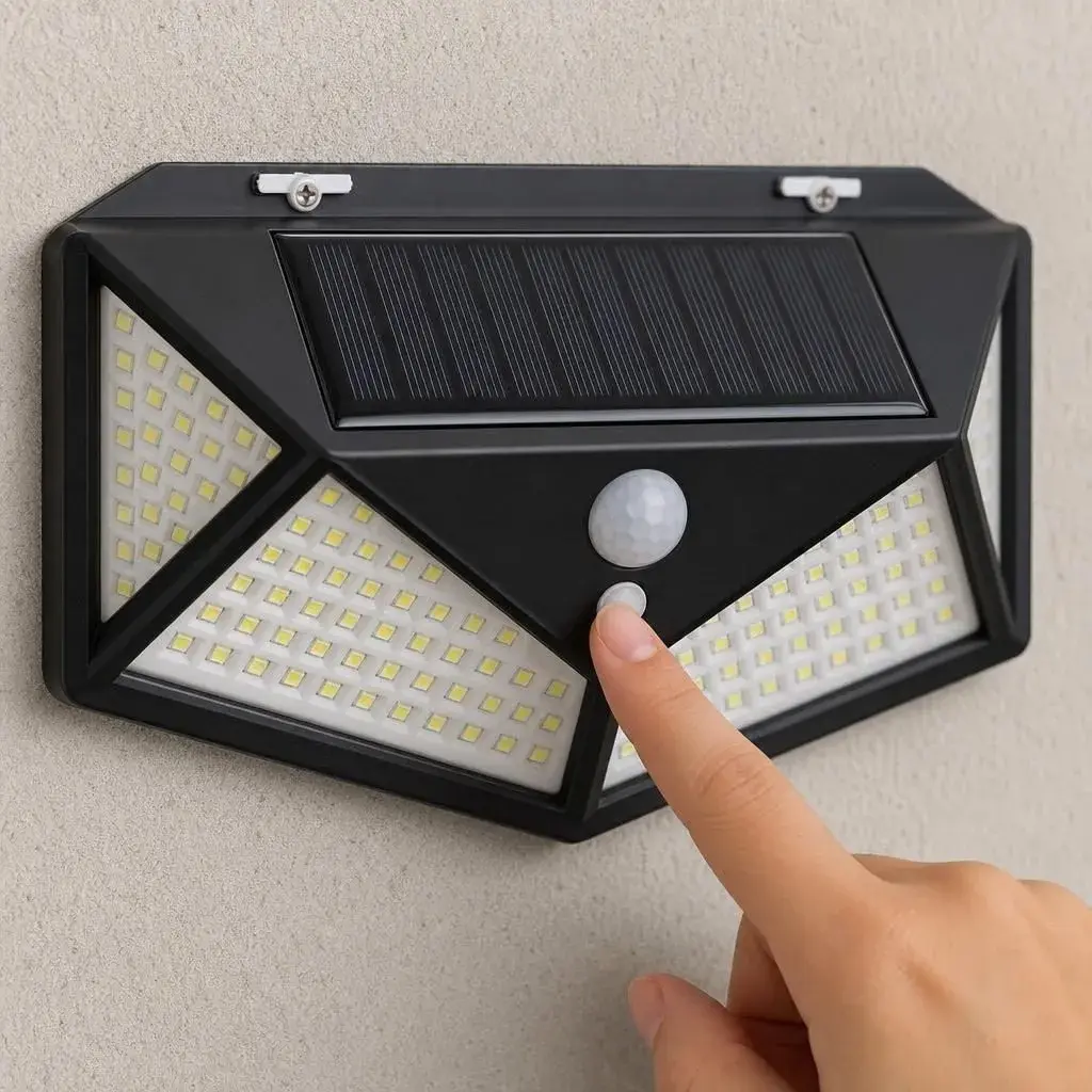 Lampa Solara, Iluminare pe Patru Fete, 114 LED-Uri, Alimentare Solara, pentru Gradina, Curte si Terasa (4)