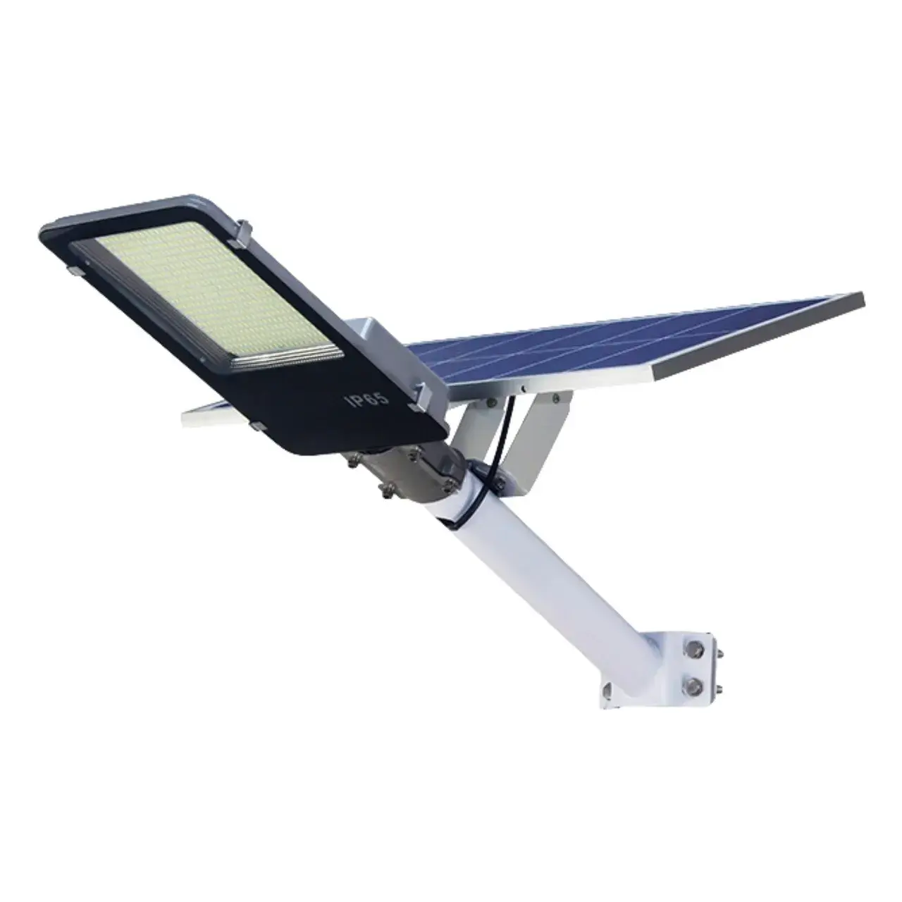 Lampa solara stradala, pentru curte sau strada, finisaj lucios, rezistent la apa, montare prin fixare, senzor lumina, baterie de litiu, IP65, lumina rece, putere 200W, autonomie 10 ore, 49 x 21 x 6.5 cm, negru