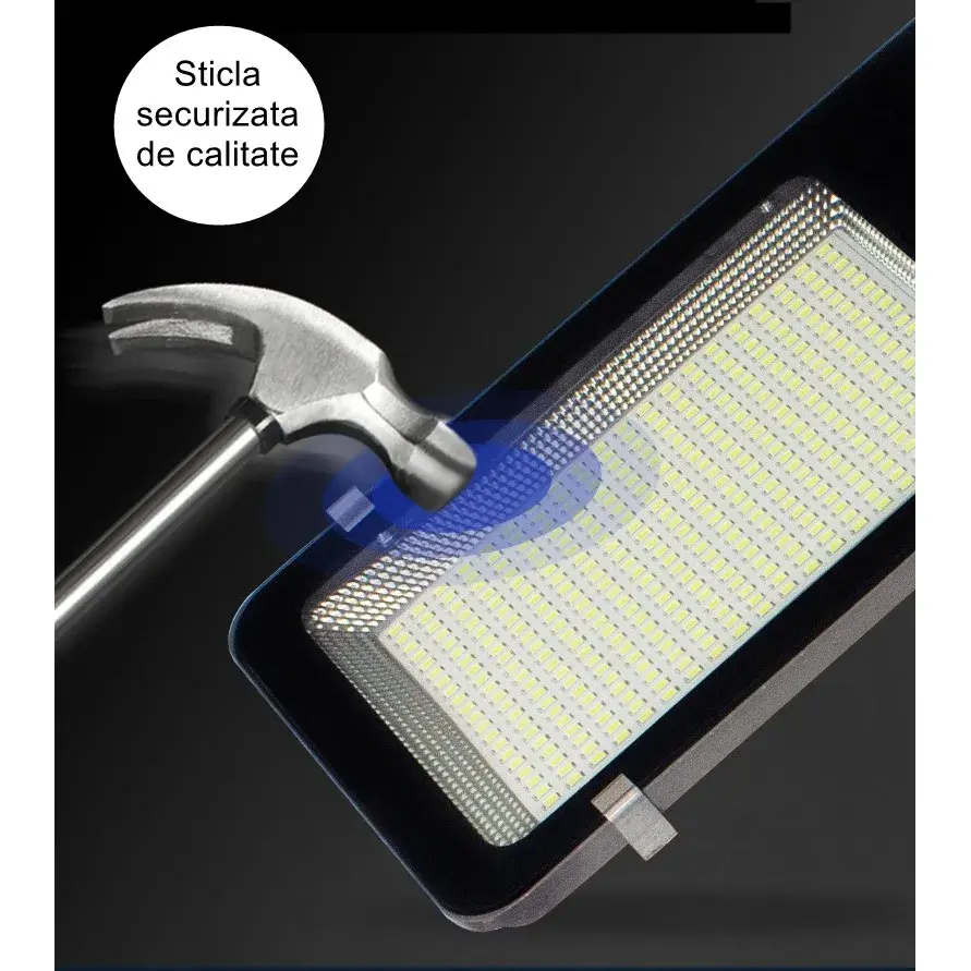 Lampa solara stradala, pentru curte sau strada, finisaj lucios, rezistent la apa, montare prin fixare, senzor lumina, baterie de litiu, IP65, lumina rece, putere 200W, autonomie 10 ore, 49 x 21 x 6.5 cm, negru (5)