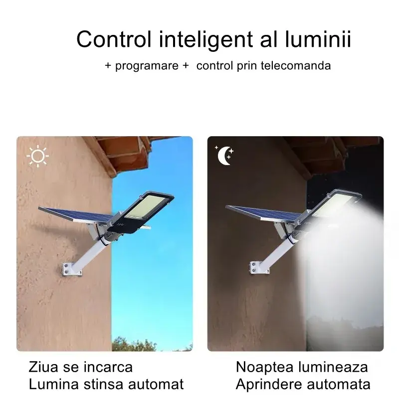 Lampa solara stradala, pentru curte sau strada, finisaj lucios, rezistent la apa, montare prin fixare, senzor lumina, baterie de litiu, IP65, lumina rece, putere 200W, autonomie 10 ore, 49 x 21 x 6.5 cm, negru (7)