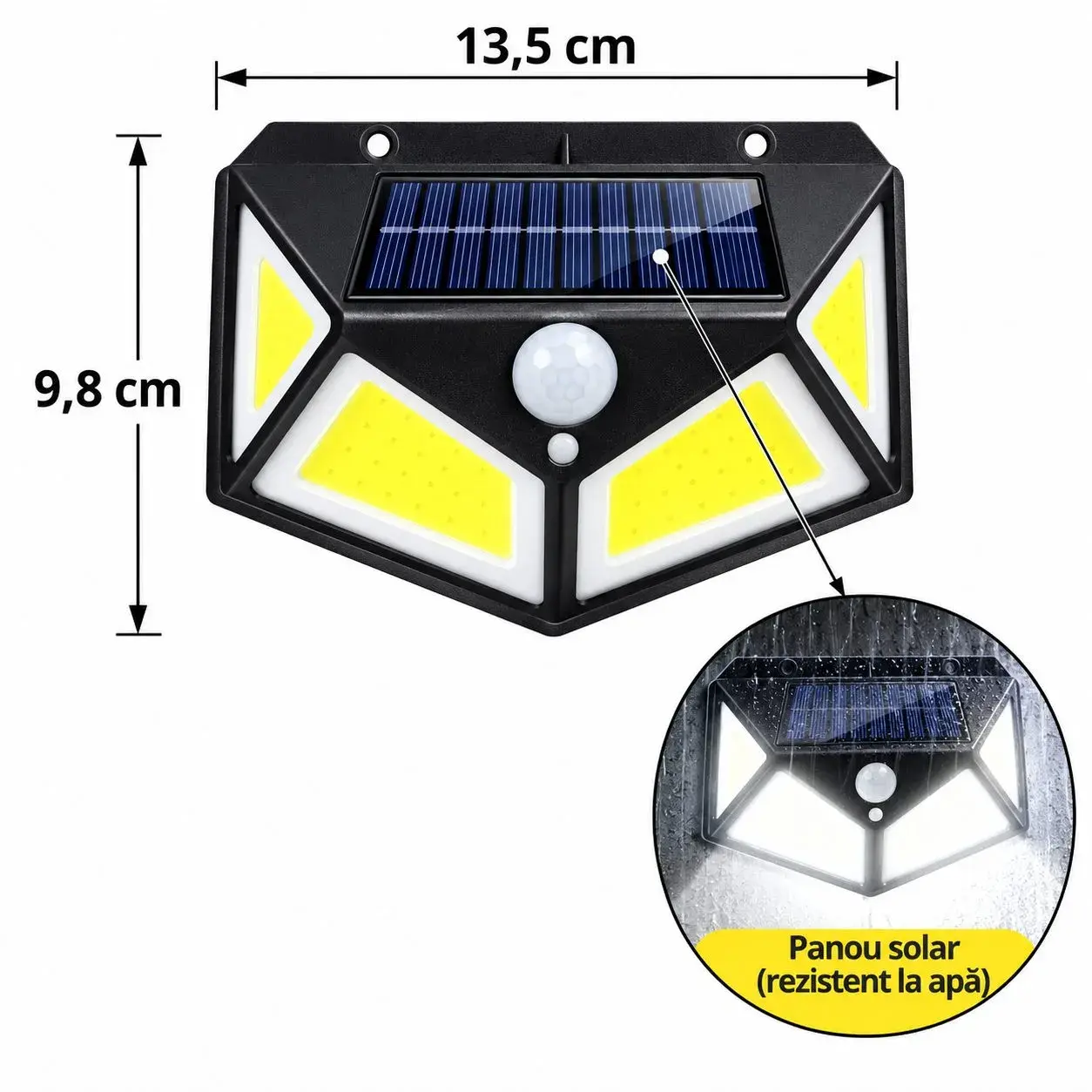 Lampa Solara de Perete, Senzor de Miscare, Alimentare Solara, Iluminare Automata pentru Exterior, pentru Gradina, Curte si Terasa, 9.8x13.5 cm, Negru (2)