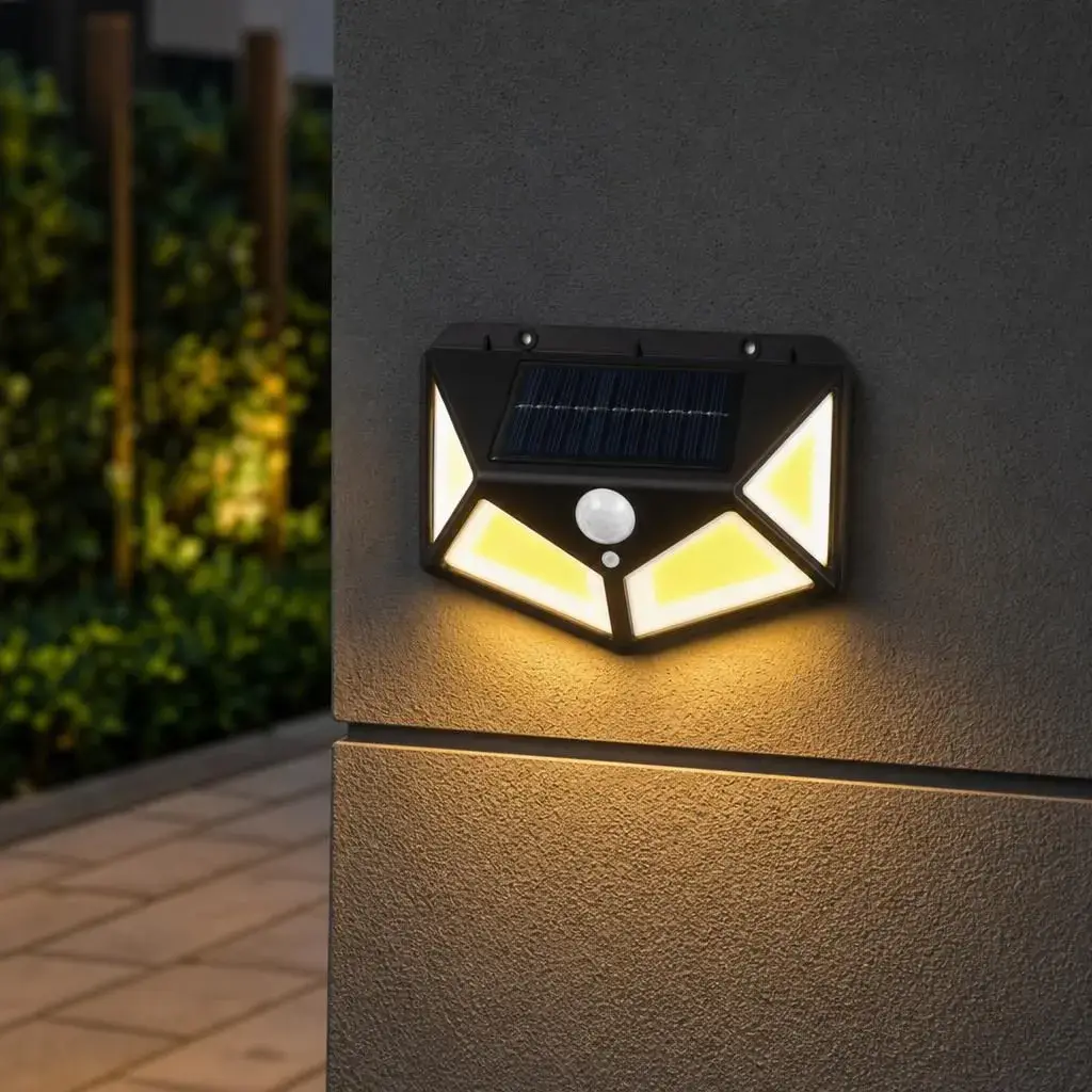 Lampa Solara de Perete, Senzor de Miscare, Alimentare Solara, Iluminare Automata pentru Exterior, pentru Gradina, Curte si Terasa, 9.8x13.5 cm, Negru (6)