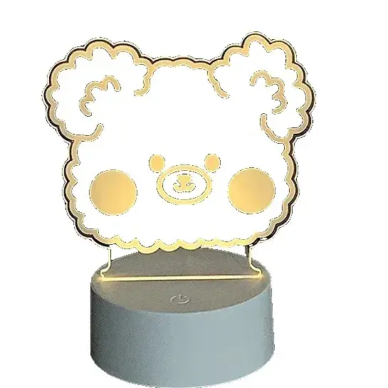 Lampa LED decorativa, 3D, Ursulet, din material acril si lumina multicolora, alb