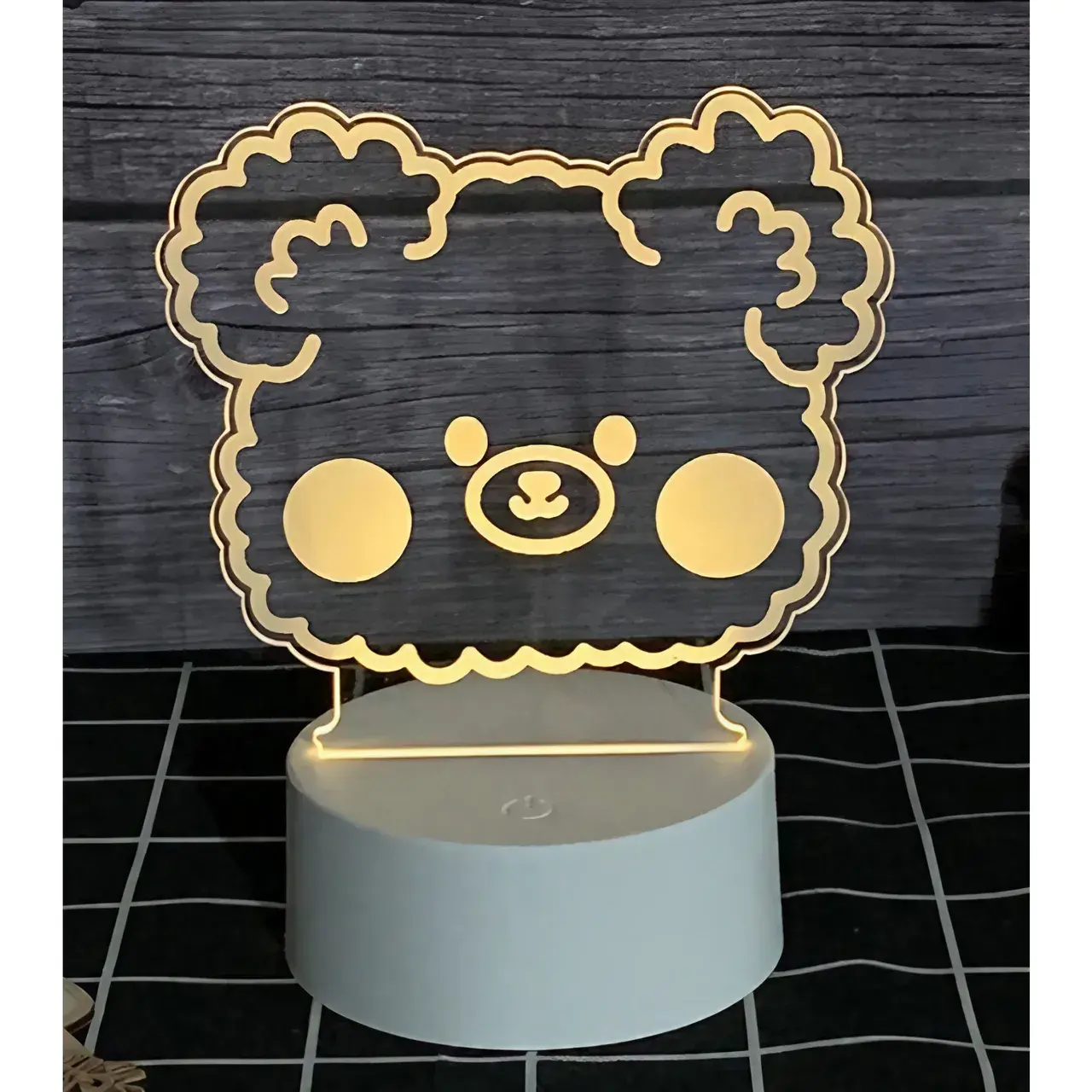 Lampa LED decorativa, 3D, Ursulet, din material acril si lumina multicolora, alb (2)