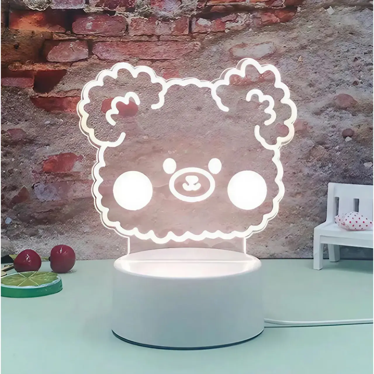 Lampa LED decorativa, 3D, Ursulet, din material acril si lumina multicolora, alb (3)