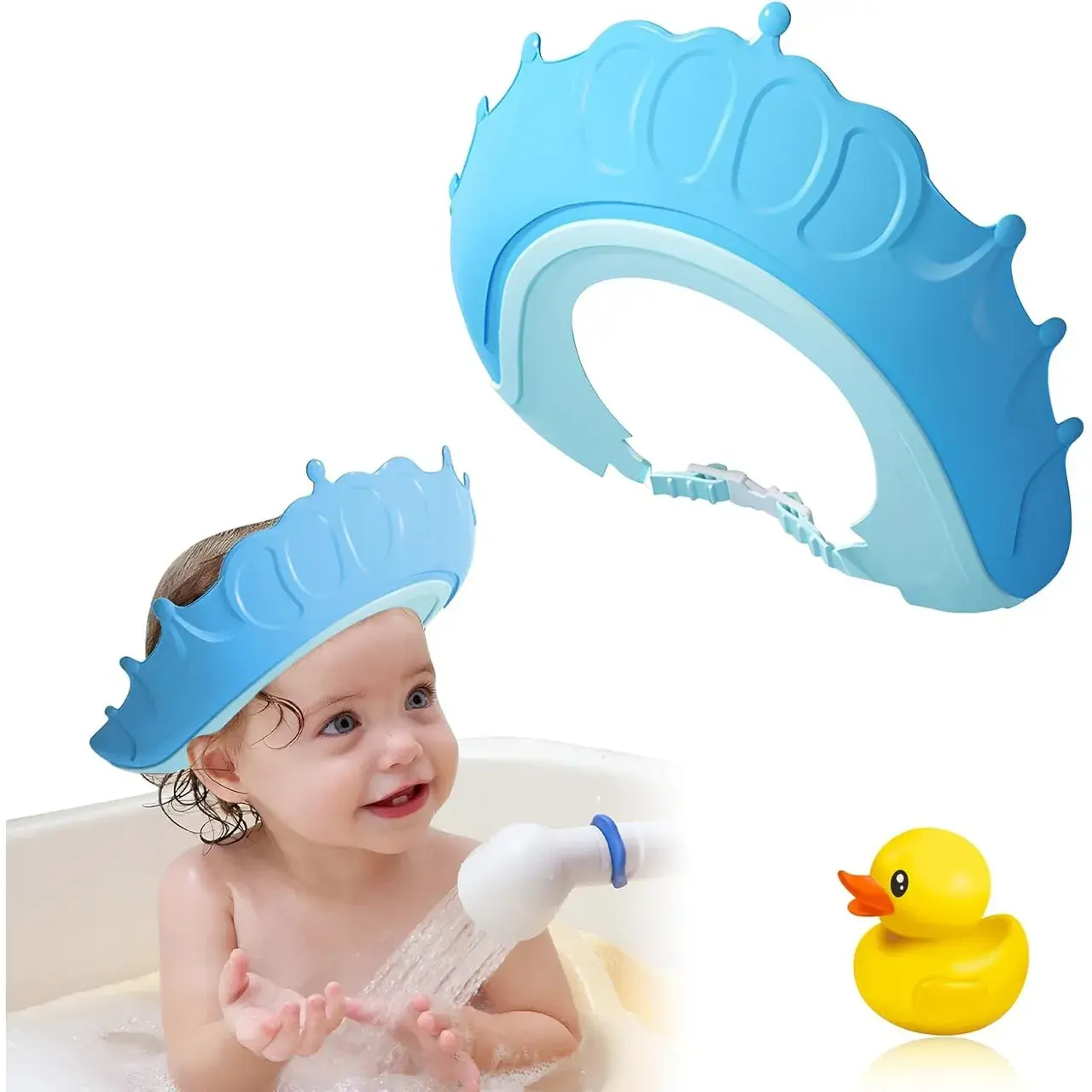 Viziera de Protectie Baie Pentru Copii, Fippy, Model Coronita, Dimensiune ajustabila, Durabil, Usor de curatat, Impotriva Samponului, pentru Ochi si Urechi, TPE+PP, 24x22 cm, Albastru (7)