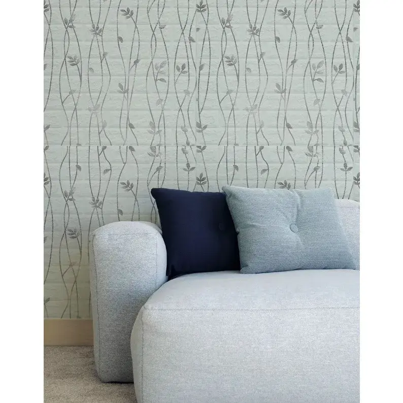 Set 10 Placi de Tapet, Autoadezive, 70 x 77 cm, Suprafata Acoperita 5.3 mp, din PVC, Model Frunze Argintii, Gri (2)