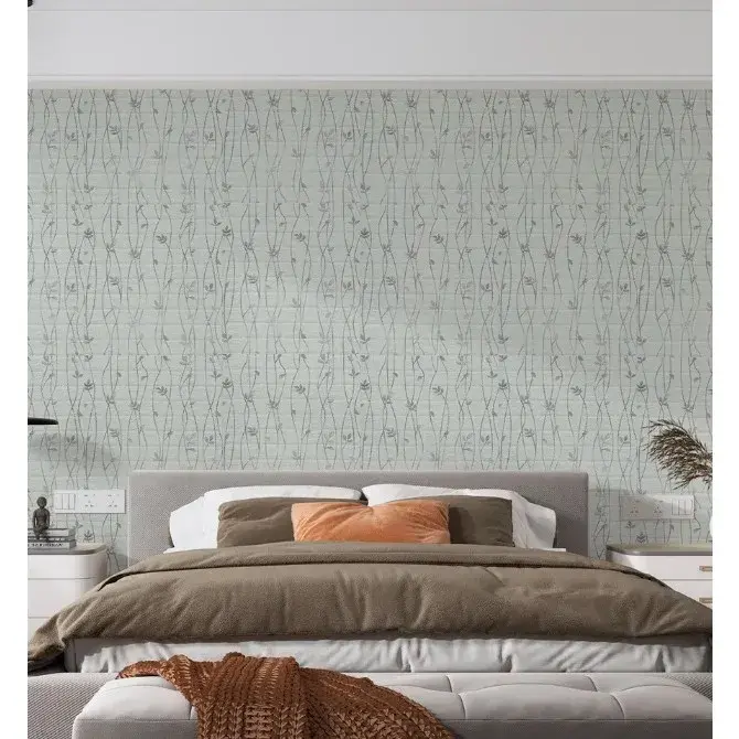Set 10 Placi de Tapet, Autoadezive, 70 x 77 cm, Suprafata Acoperita 5.3 mp, din PVC, Model Frunze Argintii, Gri (3)