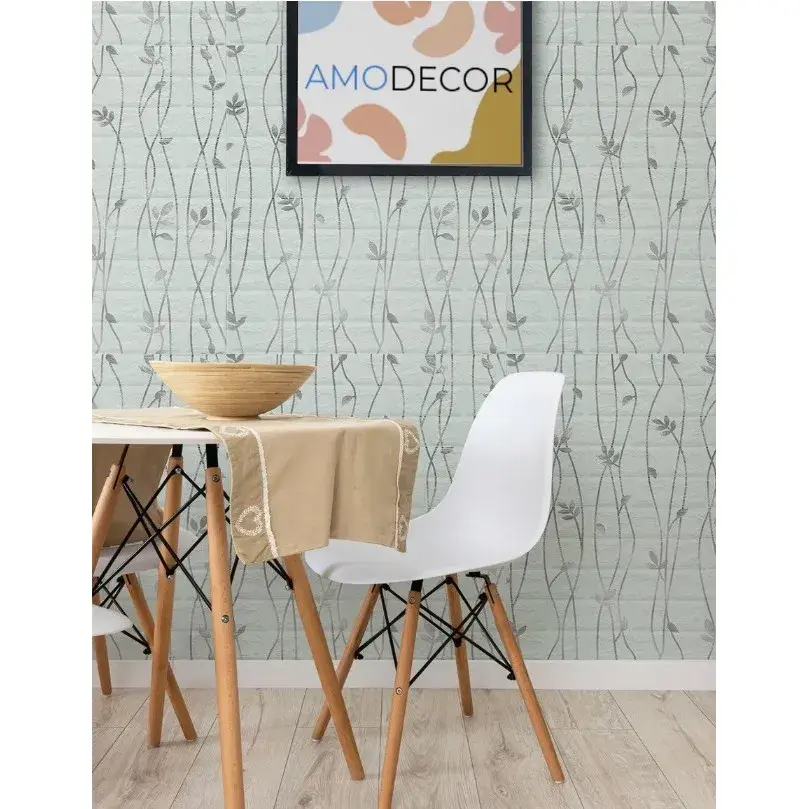 Set 10 Placi de Tapet, Autoadezive, 70 x 77 cm, Suprafata Acoperita 5.3 mp, din PVC, Model Frunze Argintii, Gri (5)