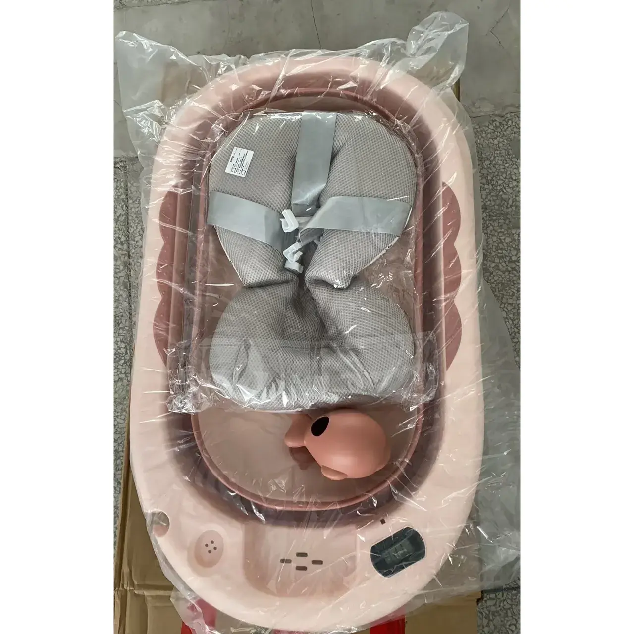 Cada de Baie, pentru Copii 0 luni - 6 Ani, cu Termometru, Pliabila, Perna Suport Inclusa, din Plastic, 81.5 x 49 x 21.5 cm, Roz (5)