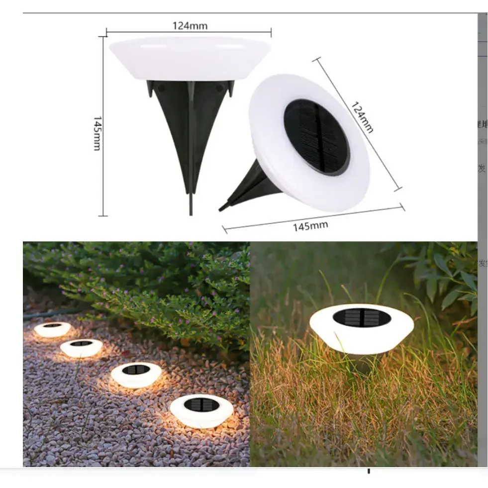 Lampa solara LED, sub forma de cerc, pentru gazon sau gradina, Rezistenta la apa, Alb cald