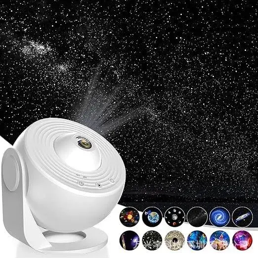 Lampa Tip Proiector Galaxie, pentru Dormitor, Tematica Cer Instelat, Model Glob, HD, Rotire 360 de Grade, 13 Imagini, Incarcare USB, 5 W, 11.2x10.8x10.9 cm, Alb (2)