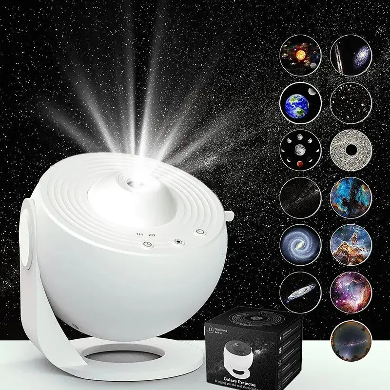 Lampa Tip Proiector Galaxie, pentru Dormitor, Tematica Cer Instelat, Model Glob, HD, Rotire 360 de Grade, 13 Imagini, Incarcare USB, 5 W, 11.2x10.8x10.9 cm, Alb (5)