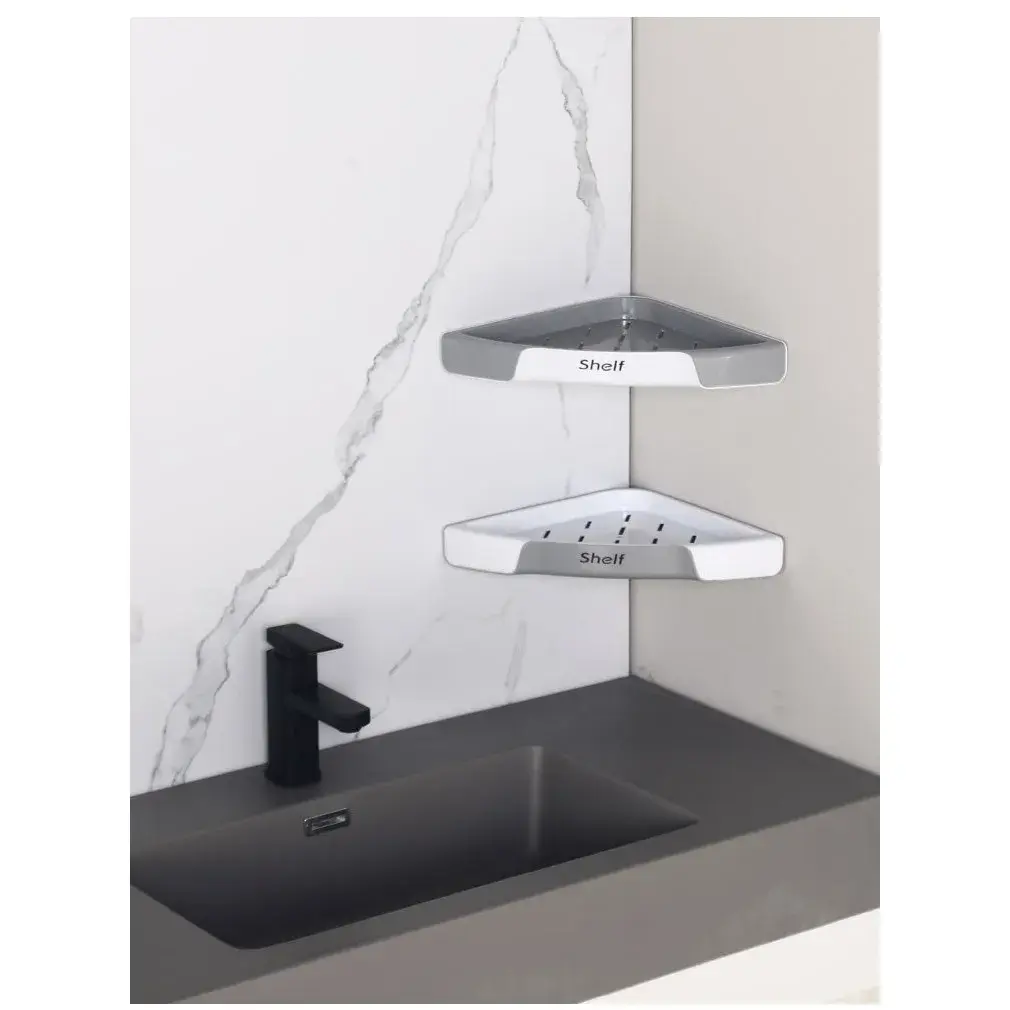 Raft Coltar pentru Baie si Bucatarie, Montare Fara Gaurire, Plastic Rezistent, 28 x 39 cm, Gri (5)