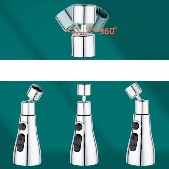Extensie Robinet Bucatarie, Universal, 3 Moduri de Curgere Apa, Otel Inoxidabil, Rotire 360 de Grade, Cap Pivotant, Adaptor Baterie Bucatarie, 9.7x5.1 cm, Gri (3)