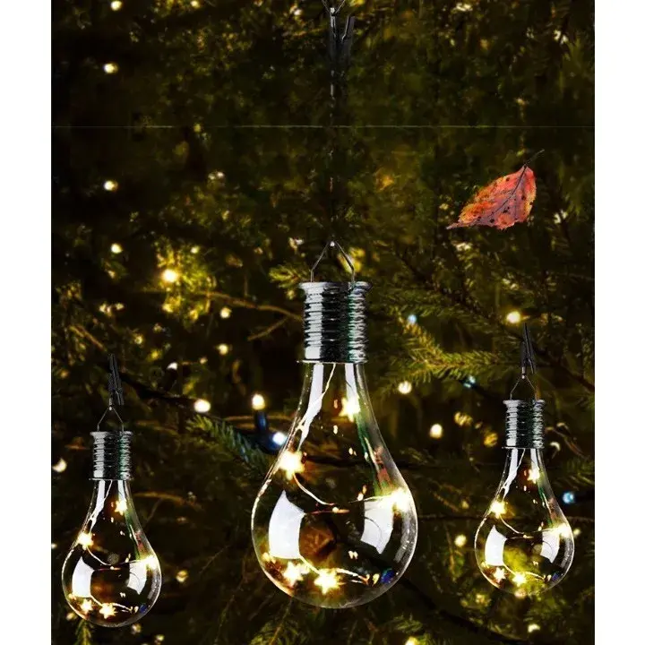 Lampa Solara LED Decorativa sub forma de Bulb, pentru exterior, suspendata, IP65, Ultron Transparent, lumina calda (2)