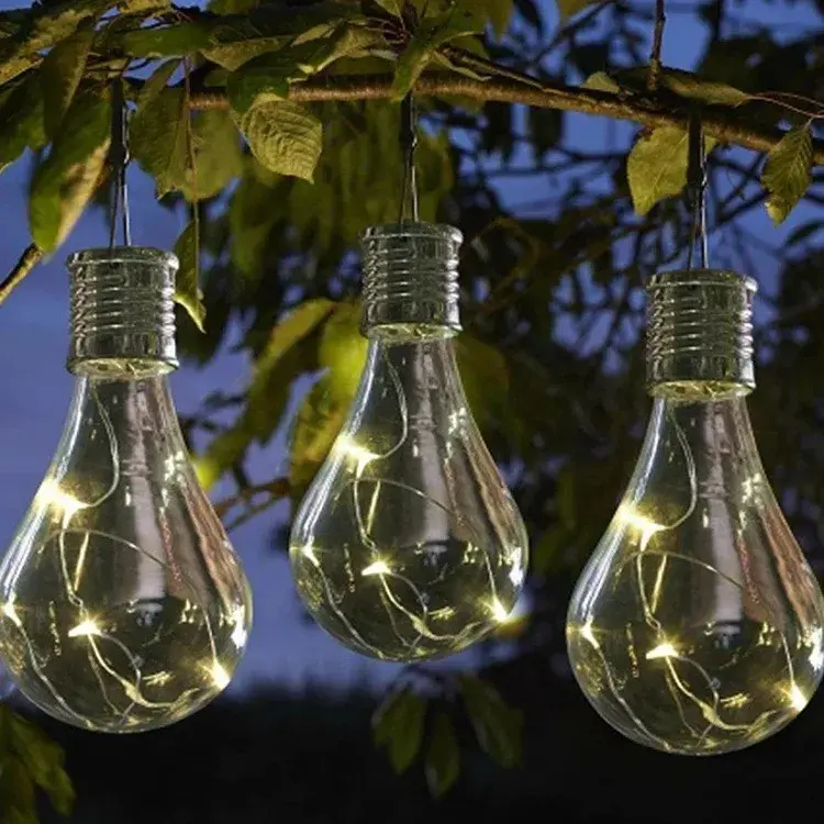 Lampa Solara LED Decorativa sub forma de Bulb, pentru exterior, suspendata, IP65, Ultron Transparent, lumina calda (4)