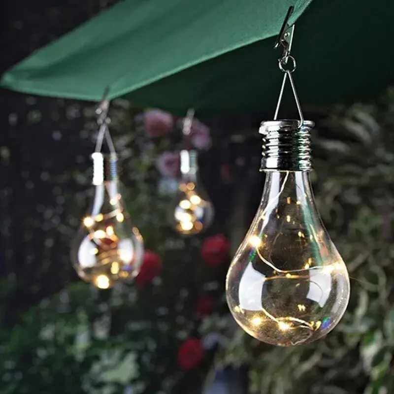 Lampa Solara LED Decorativa sub forma de Bulb, pentru exterior, suspendata, IP65, Ultron Transparent, lumina calda (8)
