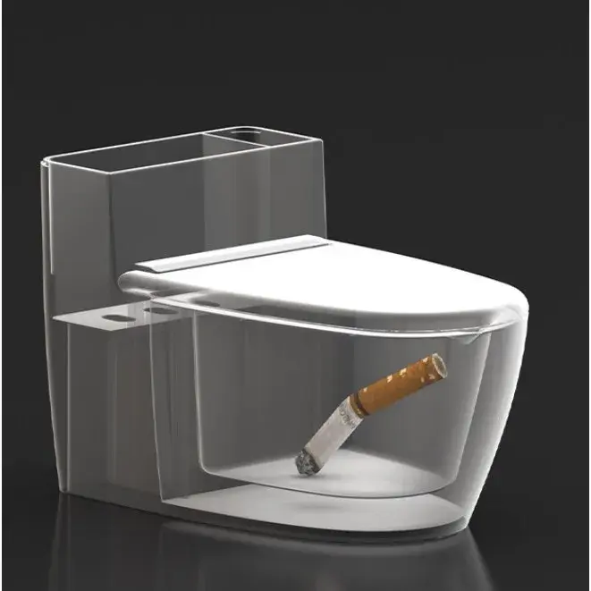 Scrumiera creativa, Forma de Toaleta, Capac Alb, Material ABS si Otel Inoxidabil, 12.5 x 10 x 8 cm, Fixare prin Lipire sau De Sine Statator, pentru Baie, Camera, Bucatarie, Balcon, Alb, model 2 (6)