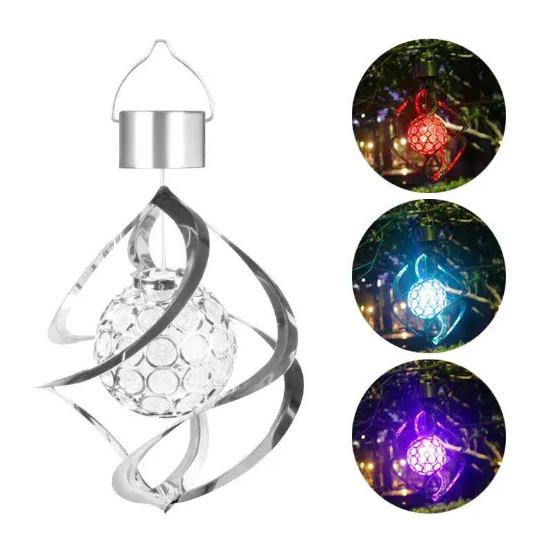 Lampa solara LED RGB spirala pentru gradina/terasa, se roteste de la vant, 35 x 5.5 cm, rezistenta la apa, tip glob de cristal, 2V, 600 mAh, multicolor (2)