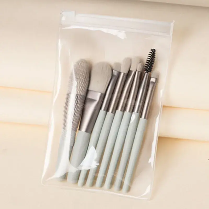 Mini Set Profesional 8 Pensule de Machiaj, cu Peri Moi și Densi, pentru Fond de Ten, Pudră, Blush, Fard și Sprâncene, Albastru Pastel (2)