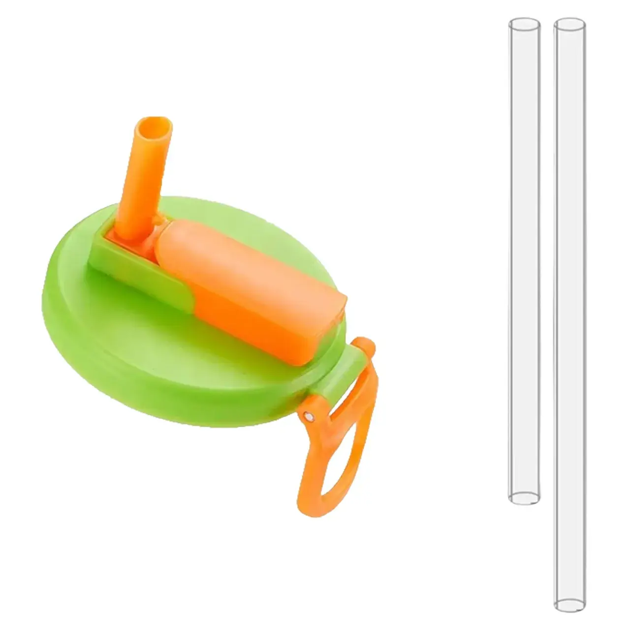 Capac Anti Varsare pentru Doze, Model cu Pai Transparent, Reutilizabil, din Plastic, cu Maner Transportabil, 5.4 cm, Verde