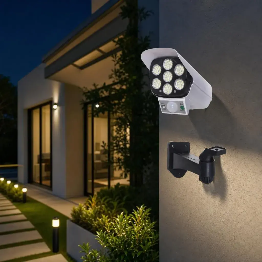 Lampa Solara, Model Imitatie Camera de Supraveghere, Alimentare Solara, Iluminare pentru Exterior, pentru Gradina, Curte si Terasa (5)