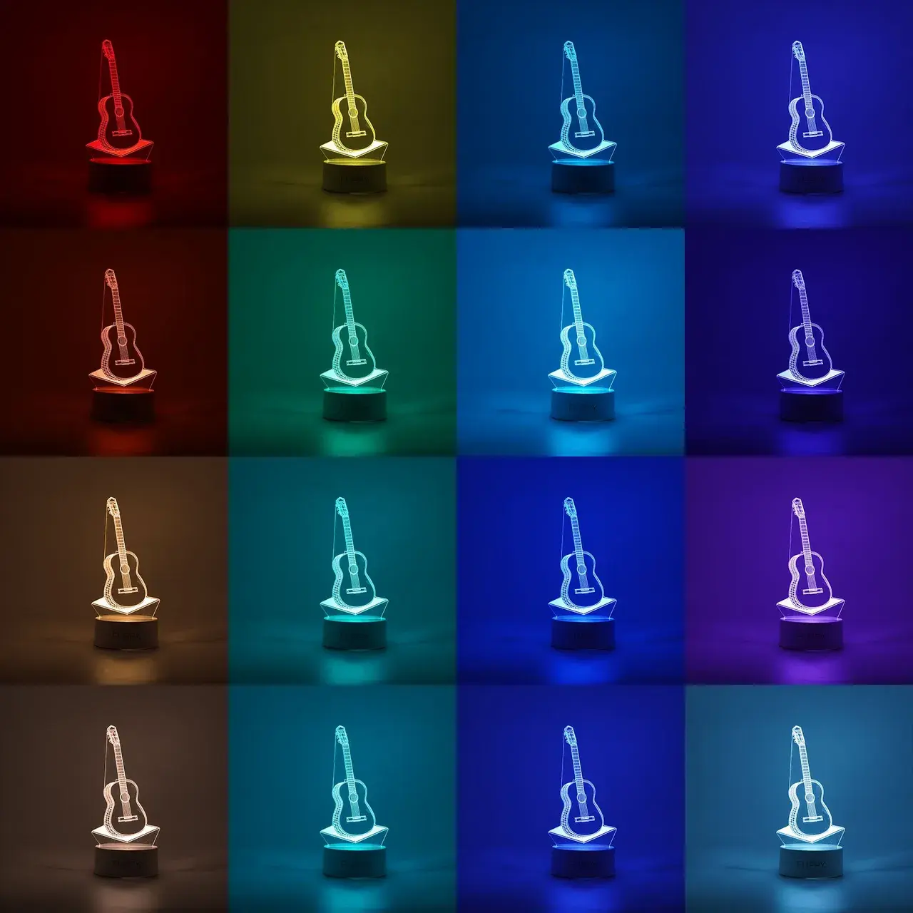 Lampa LED decorativa, 3D, Chitara, din material acril si lumina multicolora, alb (2)