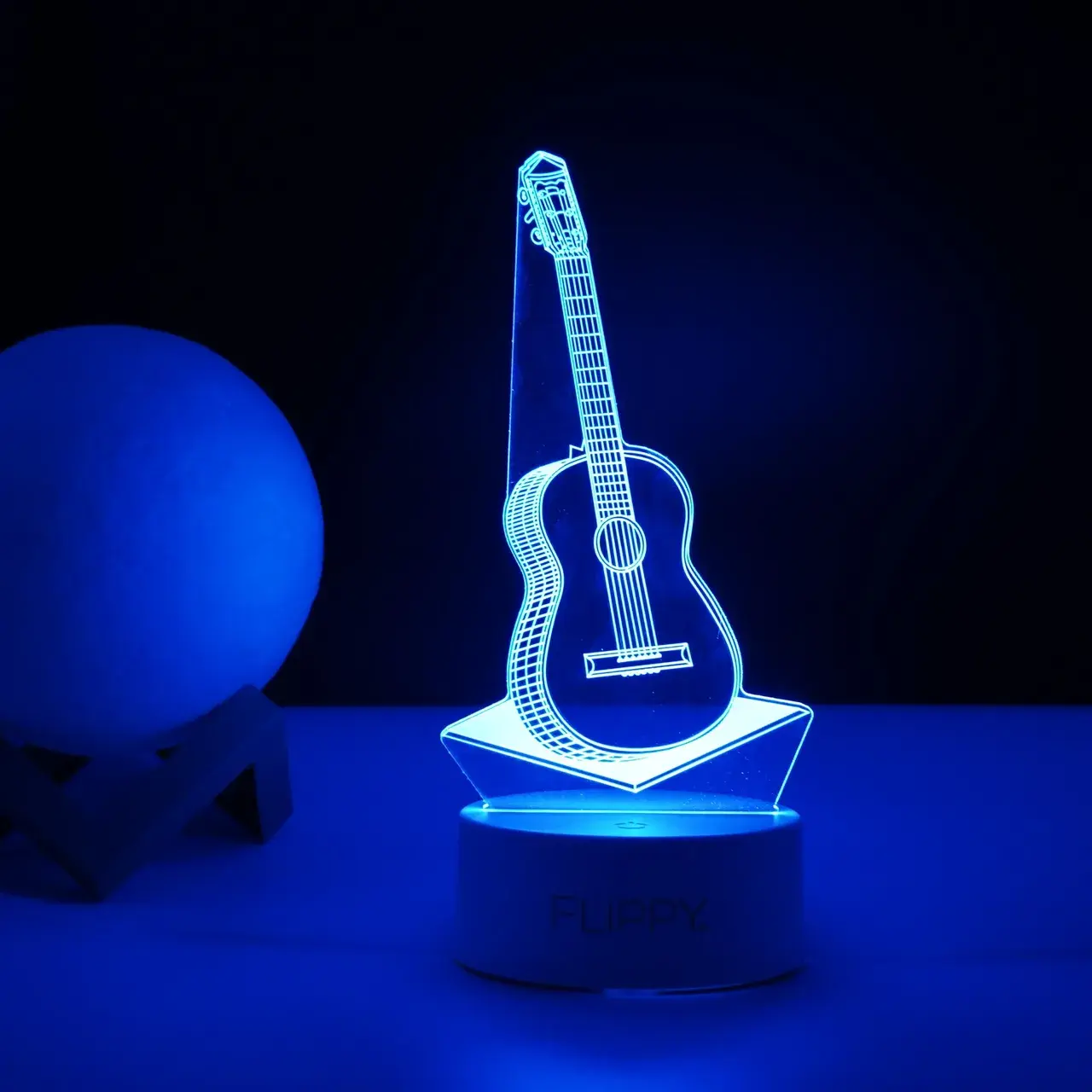 Lampa LED decorativa, 3D, Chitara, din material acril si lumina multicolora, alb (4)