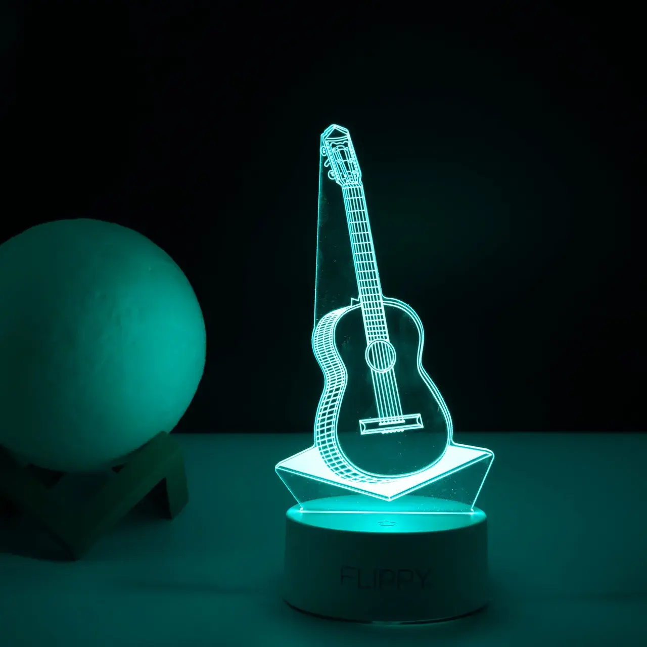 Lampa LED decorativa, 3D, Chitara, din material acril si lumina multicolora, alb (5)